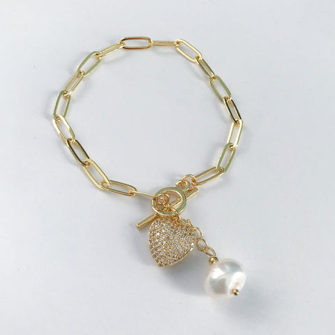 Heart & Pearl Toggle Bracelet